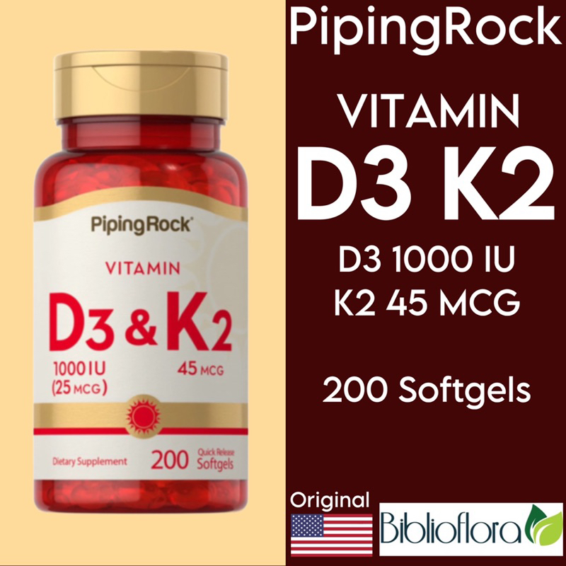 Jual Piping Rock Vitamin D3 1000 iu K2 MK7 200 Softgels Calcium Immune