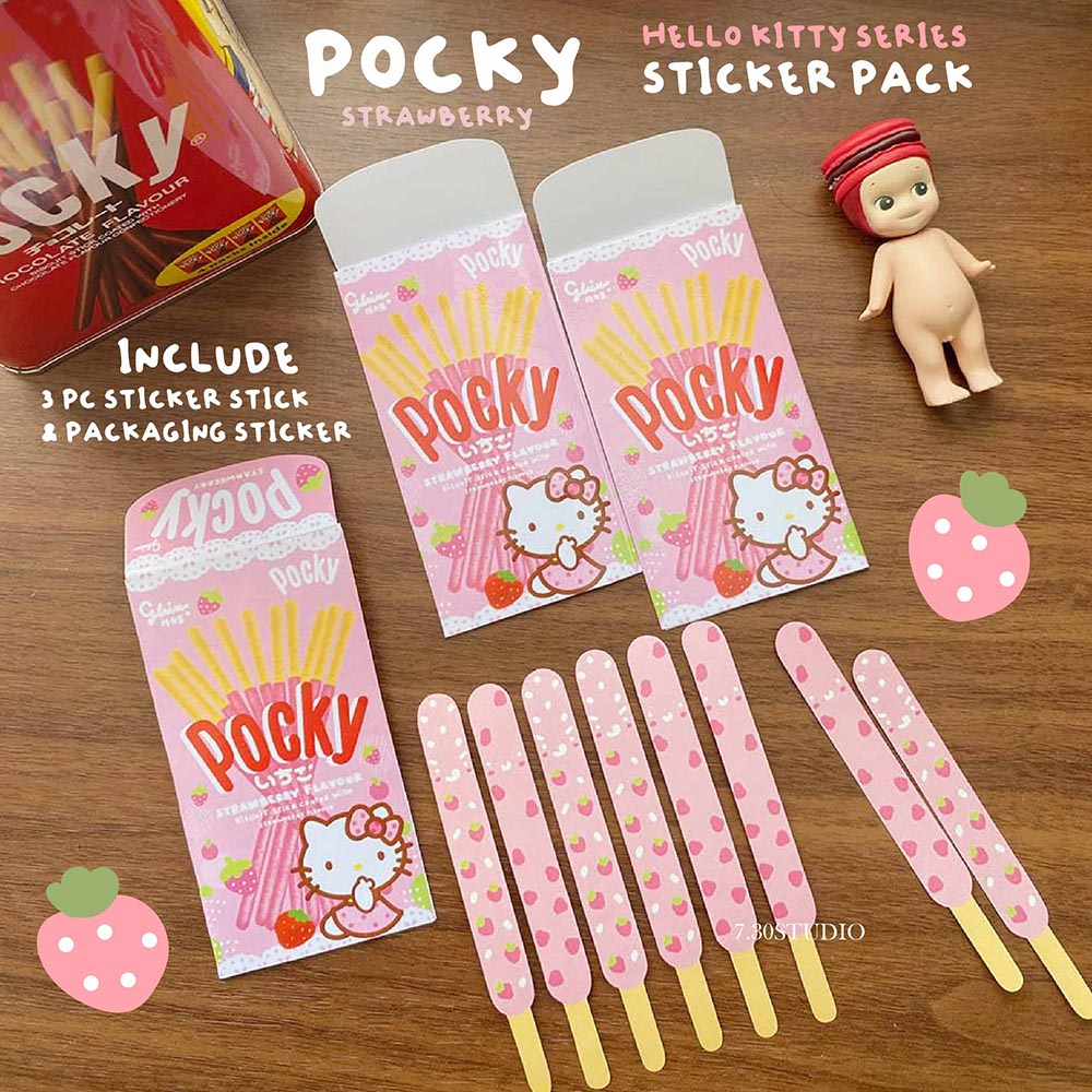 Jual Pocky sticker pack - strawberry & choco stiker lucu | Shopee Indonesia