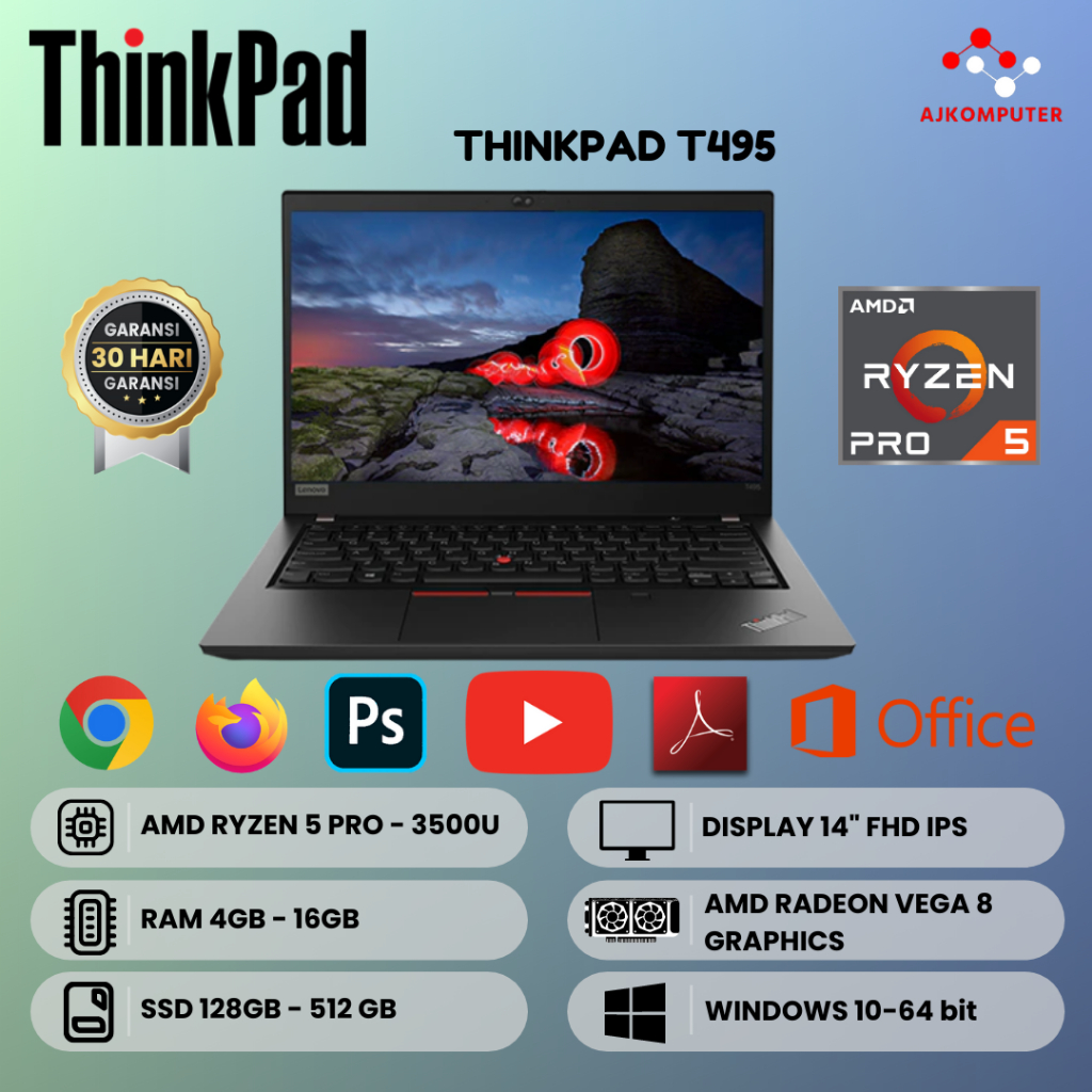 Jual LENOVO THINKPAD T495 RYZEN 5 PRO 3500U 14