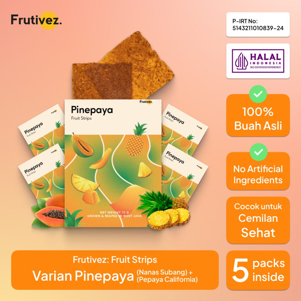 Jual [5 Pack] Frutivez Pinepaya Fruit Strips Dehydrated Fruits