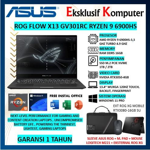 Jual Laptop Asus Rog Flow X Gv Rc Amd Ryzen Hs Ram Gb Ddr Ssd Tb Eksternal Rog