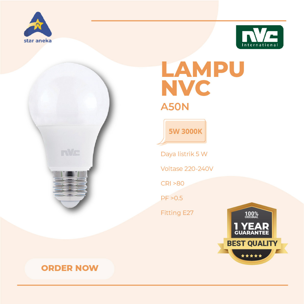 Jual Lampu NVC Bohlam LED A50N 5W 3000K 220-240V | Shopee Indonesia