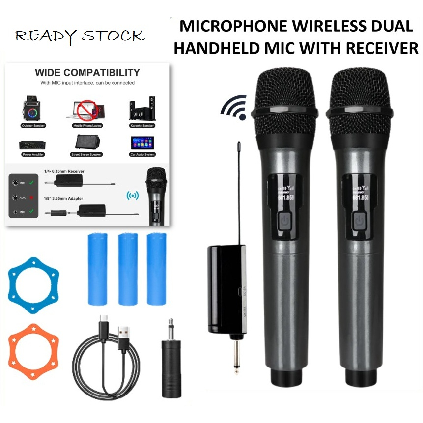 Microphone Wireless Dual Handheld Mic with Receiver Chargeable