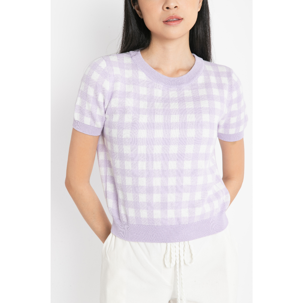 Jual ULTRAVIOLET Crop Gingham Knit Top 971 (2 warna) - Atasan Crop Top ...