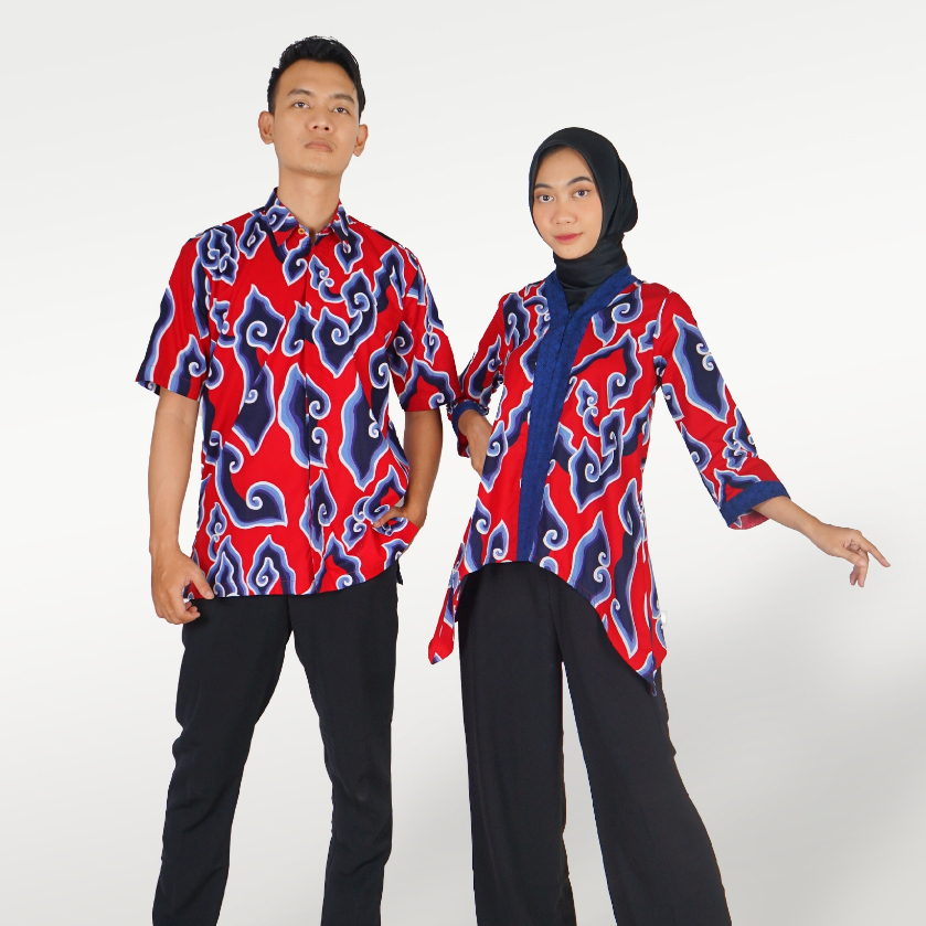 Jual Batik Trusmi Set Couple Blouse Dan Kemeja Batik Mega Mendung Merah Premium Shopee Indonesia