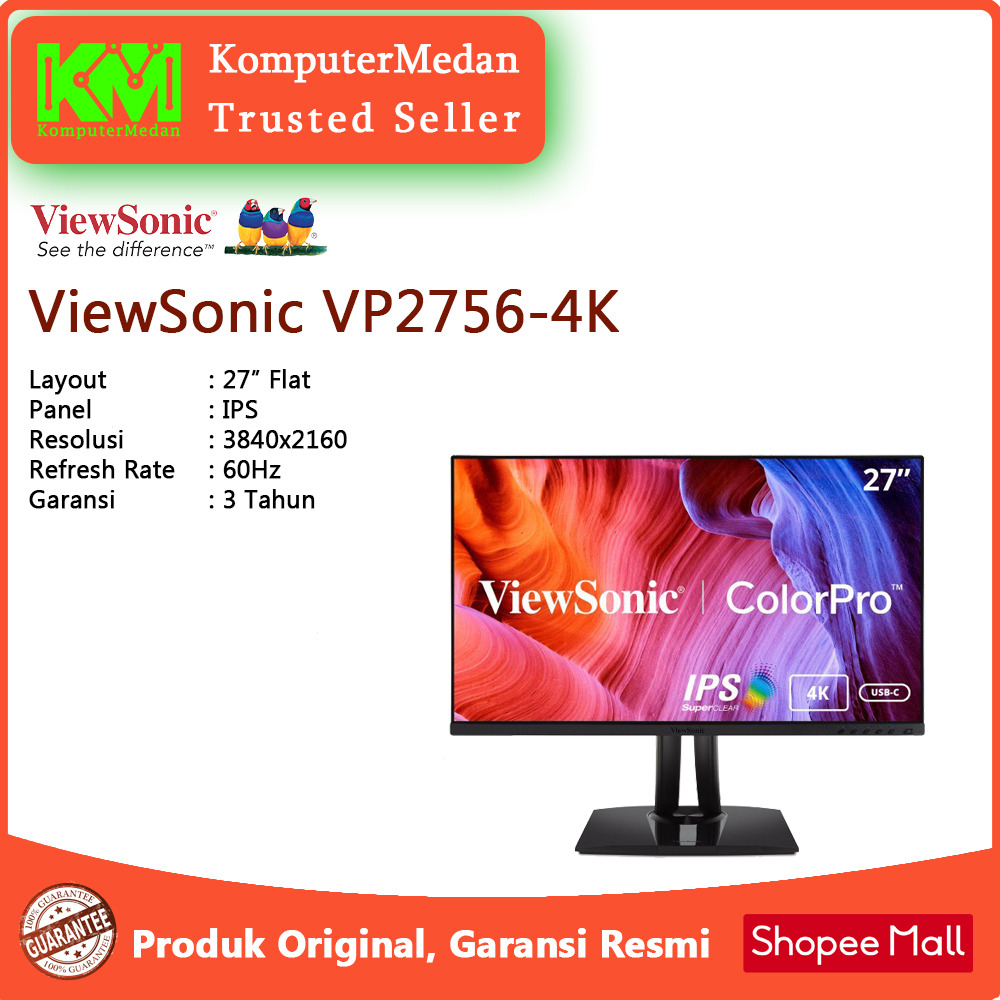 Jual LED MONITOR ViewSonic VP2756-4K (27"/IPS/4K/60Hz/HDMI/DP/USB/Type