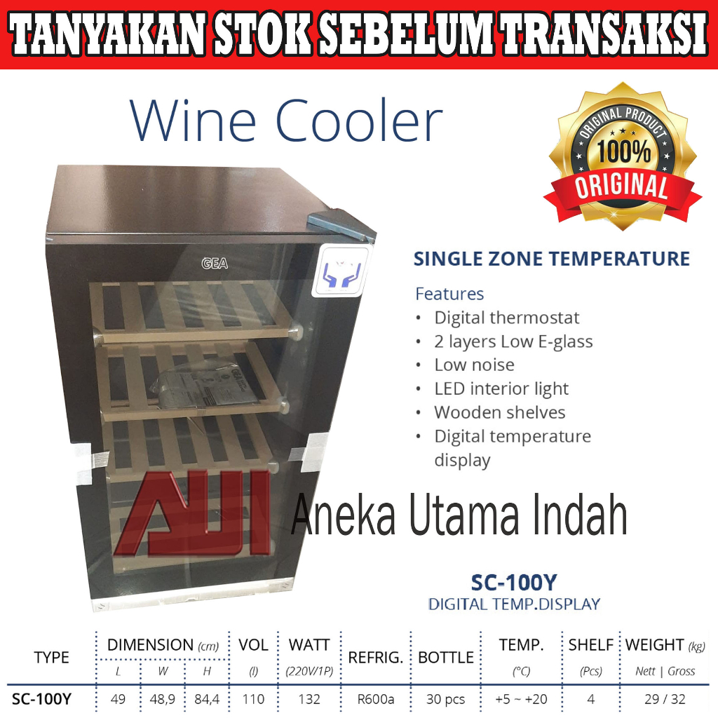 Jual Gea SC100Y Wine Cooler Single Zone Temperature / Lemari Pendingin