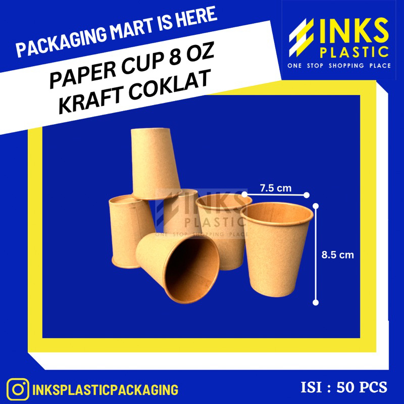 Jual PAPER CUP 8 OZ KRAFT COKLAT (50 PCS) | Shopee Indonesia