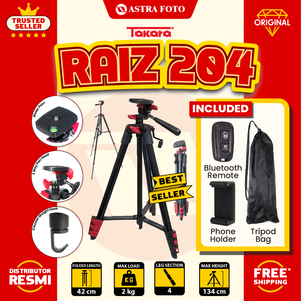 Jual TRIPOD TAKARA ECO173A GEN II , 1 METER, RINGKAS, RINGAN, FREE TRIPOD BAG TRIPOD HP
