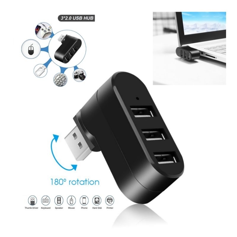 Jual USB Hub 2.0 3 Port Mini Rotary Adaptor Splitter Adapter 1 To 3 ...