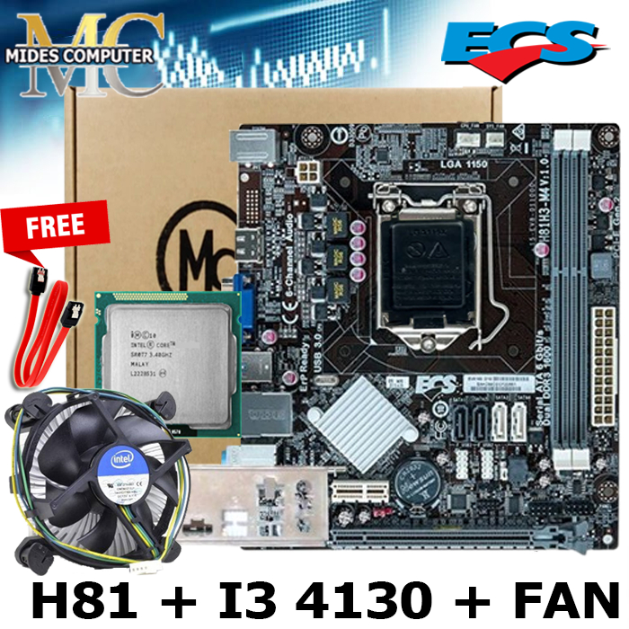 Jual Mainboard Mobo H81 + Processor Intel Core i3 4130 + FAN Shopee