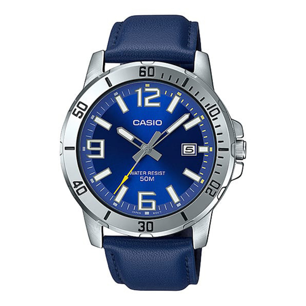 Jual Jam Tangan Casio Analog Blue Dial Blue Leather Strap 45mm Men MTP