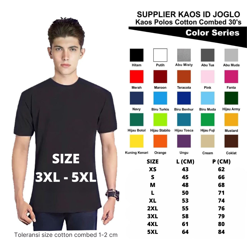 Jual Kaos Polos Lengan Pendek Cotton Combed 30s Jumbo | Shopee Indonesia