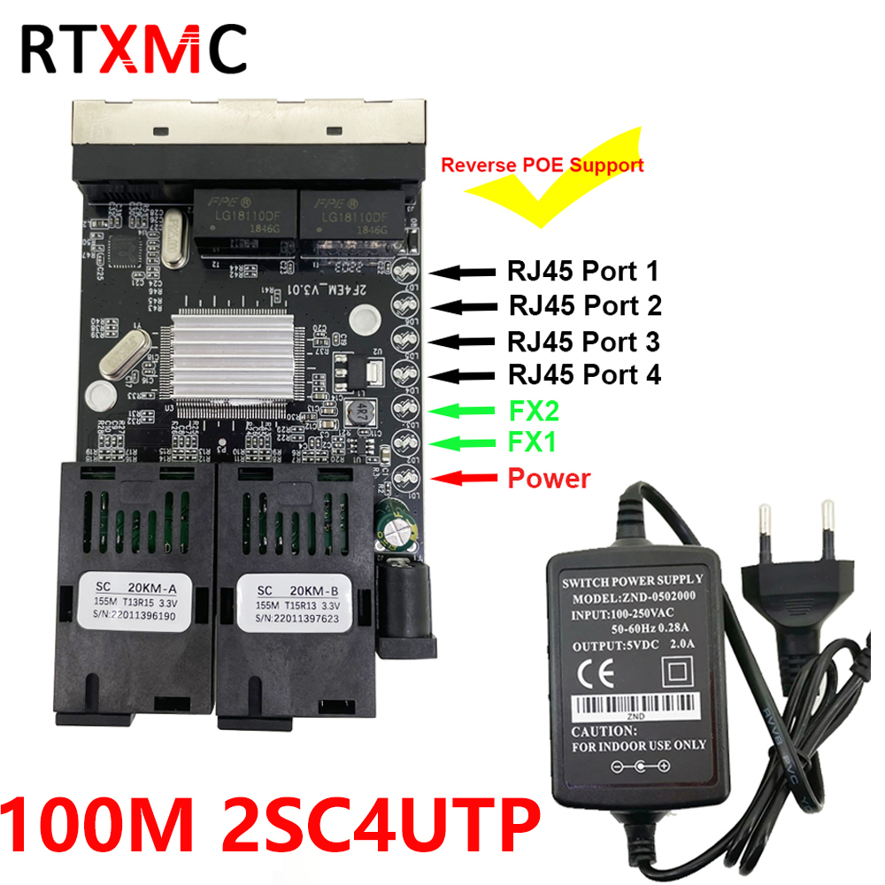 Jual Media Converter Board 2Port FO 4 Port LAN 2FO 4LAN 10/100M 2SC