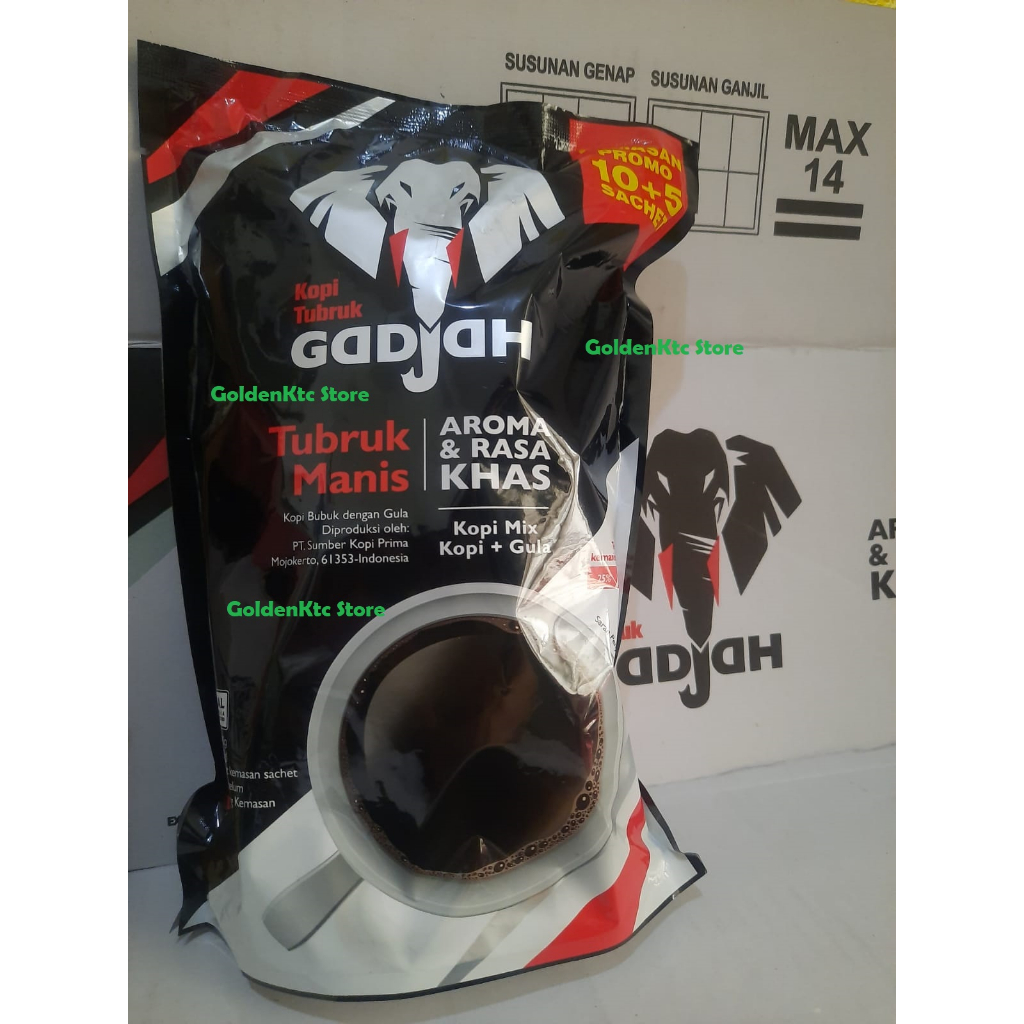 Jual kopi gadjah mix kopi dan gula (kopi+gula pisah) 1 bungkus isi 15