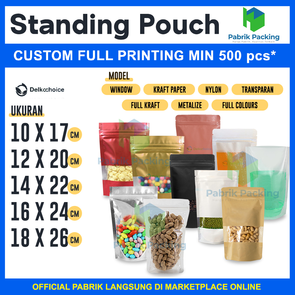 STANDING POUCH PLASTIK KLIP DELKOCHOICE KEMASAN MAKANAN DAN SNACK  PREMIUM MURAH SATUAN