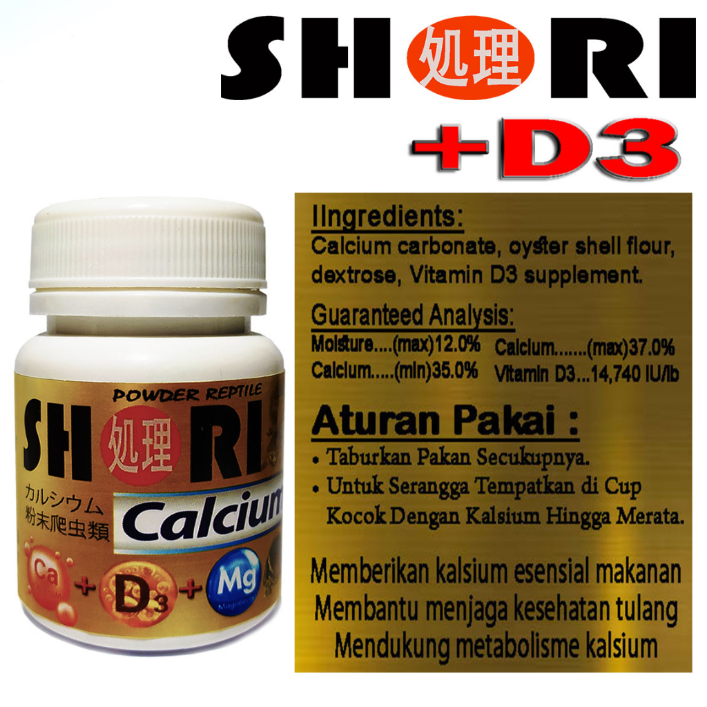 Jual SHORI KALSIUM REPTILE +D3 CALCIUM POWDER BUBUK VITAMIN ULAR SALVA ...