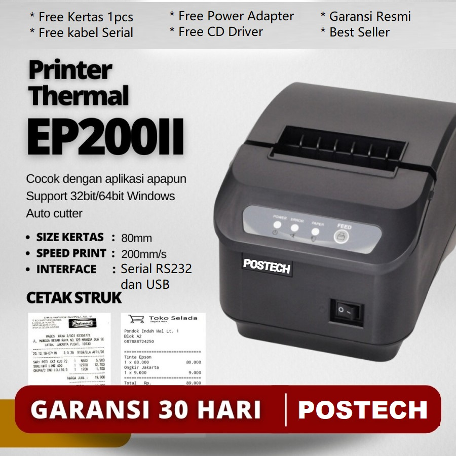 Jual PRINTER THERMAL KASIR AUTOCUTTER 80MM USB SERIAL RS232 EP200II EP ...