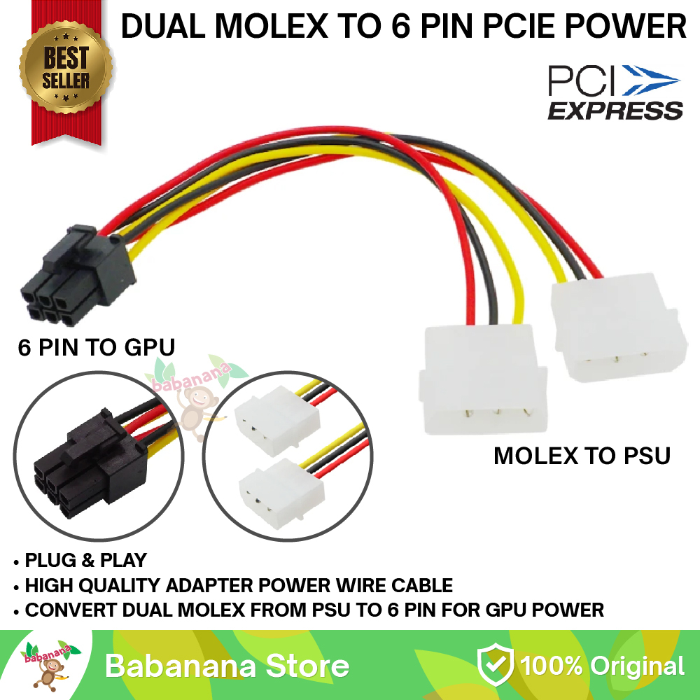 Jual Dual Molex 4 Pin Female To 6 Pin Male Vga Power Kabel Konverter Kabel Shopee Indonesia 7670