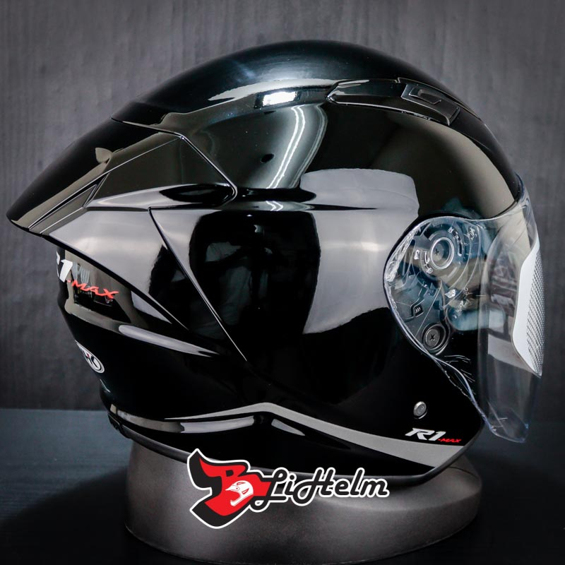 Jual NHK HELM R1 MAX SOLID BLACK | R-1 Half face - Double visor ...