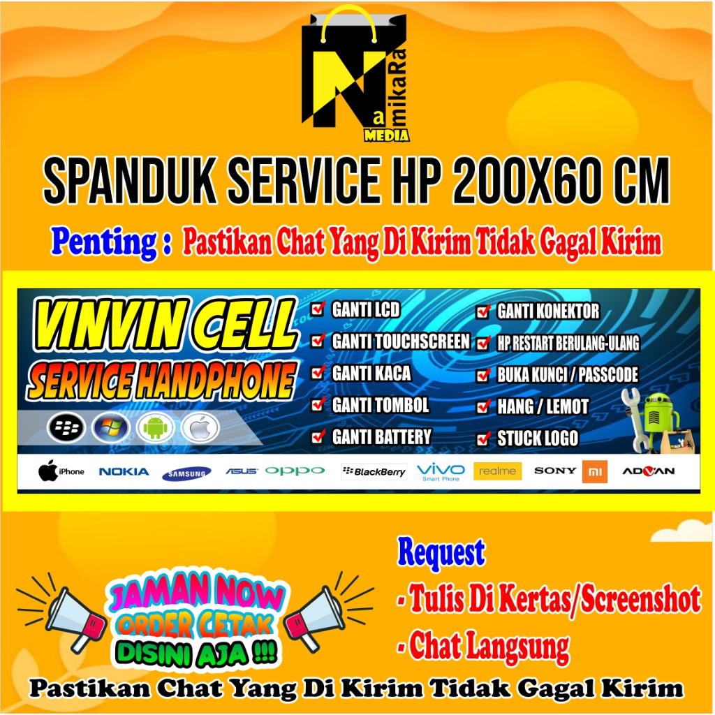 Jual Spanduk Banner Service Hp Atau Service Handphone Terbaru Ukuran 200x60 Cm Bisa Custom 5470