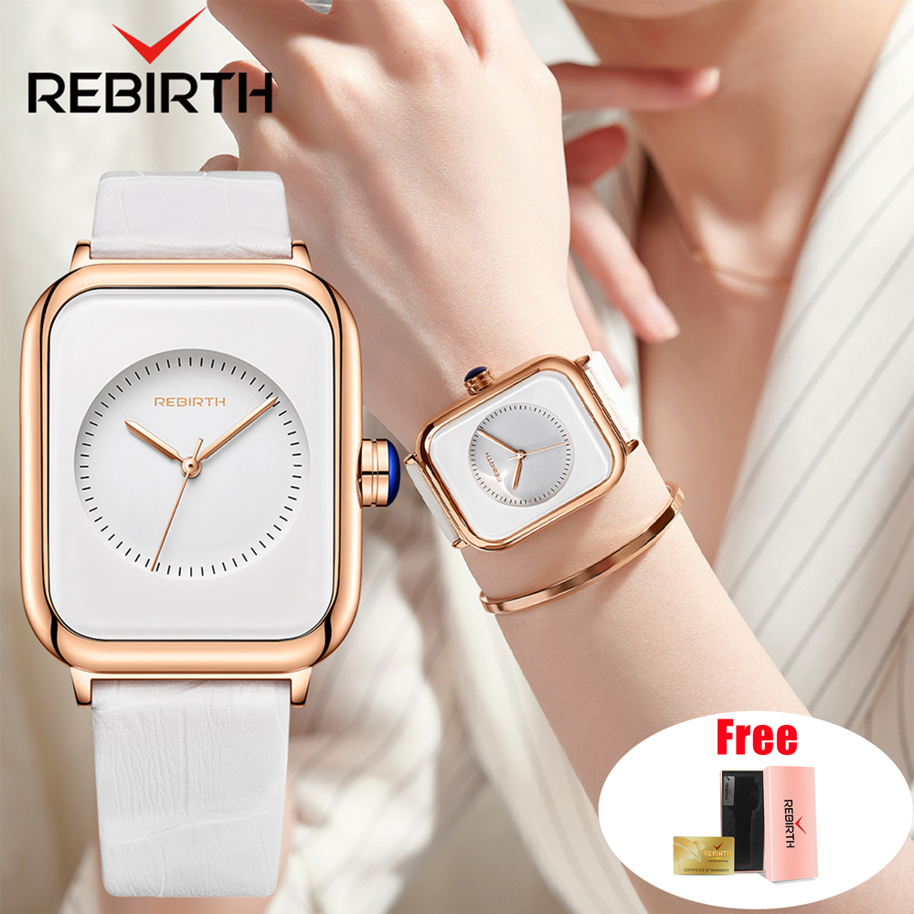 Jual REBIRTH Jam Tangan Wanita Tali Kulit Mode Santai Squre Dial Anti ...