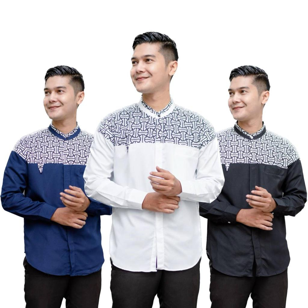 Jual Baju Koko Pria Lengan Panjang Motif Falcon Kombinasi Batik Warna Bahan Toyobo Series