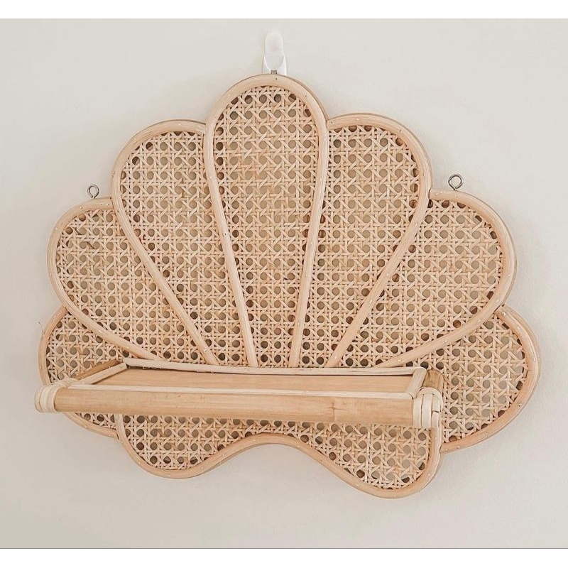 Jual rak dinding rotan motif kerang/rattan shell wallshelf | Shopee ...