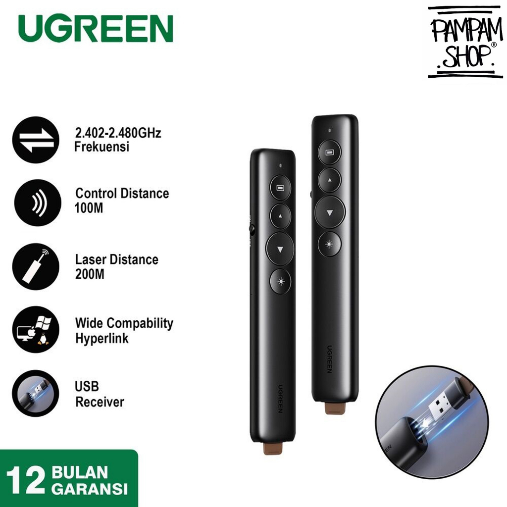 Jual UGREEN ORIGINAL Wireless Laser Pointer Presenter USB PPT Power ...