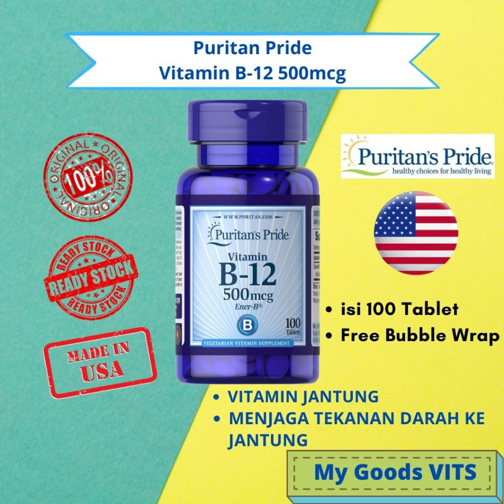 Jual Puritan Pride Vitamin B12 500mcg Isi 100 Tablet Untuk Metabolisme ...