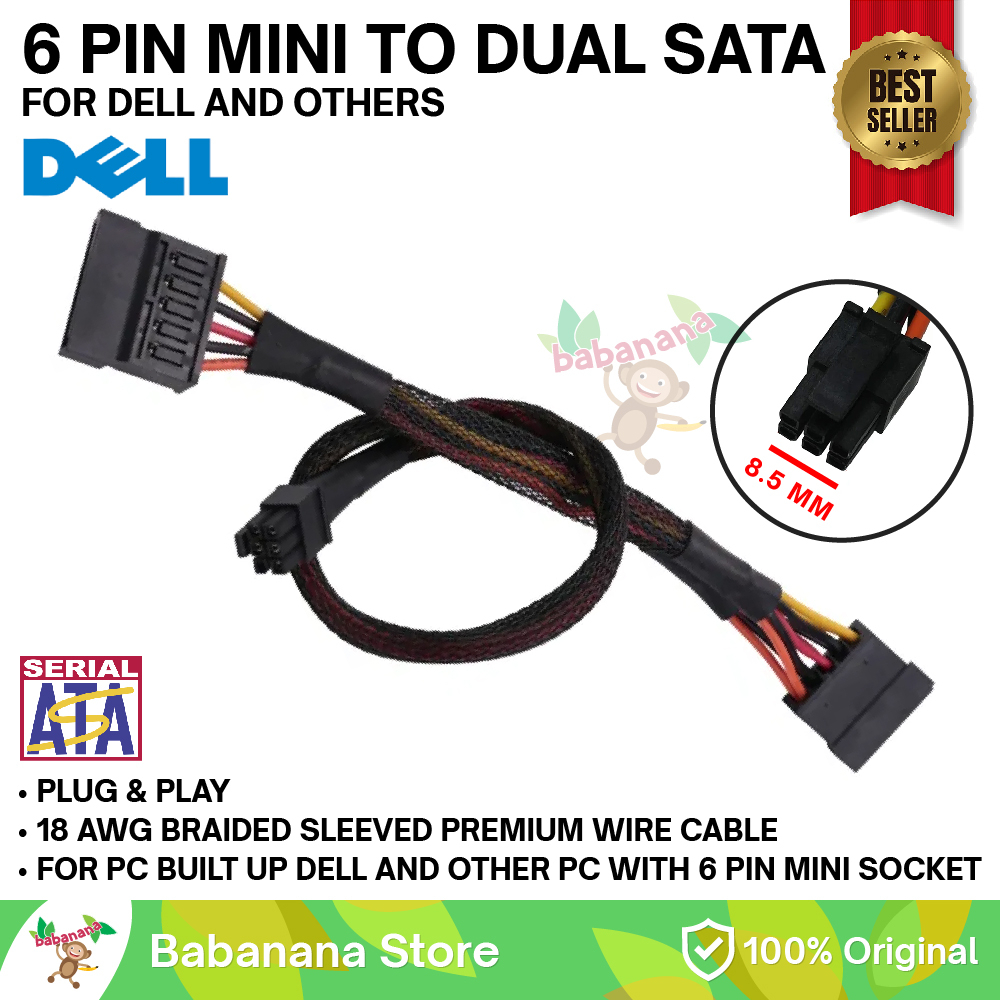 Jual Kabel Power Supply Mini 6 Pin to 2 SATA for DELL 3250 3268 3650 ...