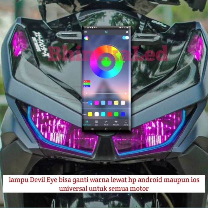 Jual Lampu devil eyes motor rgb bisa ganti warna pakai bluetooth hp