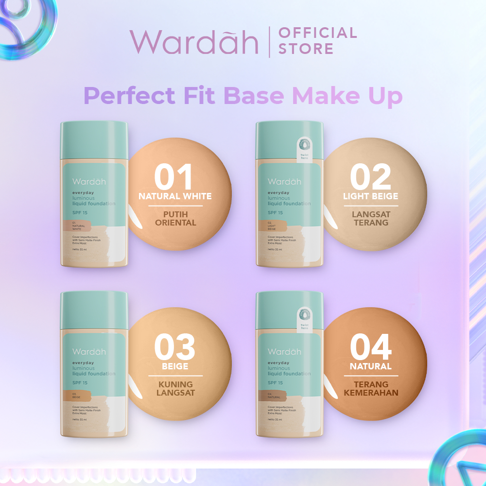 Wardah Everyday Luminous Liquid Foundation - Alas Bedak Cair Dengan Hasil Matte Natural dan Mengandung SPF 15 - Melembabkan dan Nyaman Digunakan