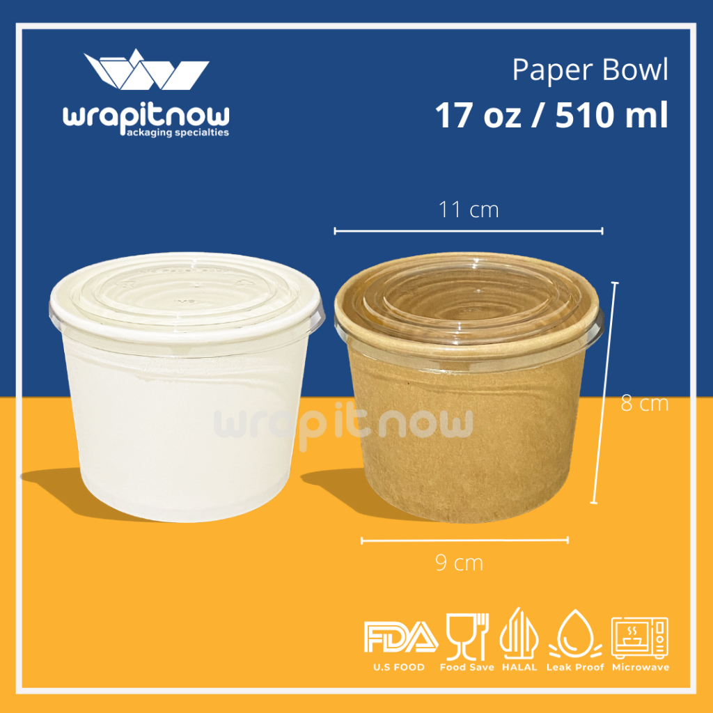 Jual (Isi 50 Pcs) Paper Bowl + LID dan Paper Bowl Tanpa Tutup Kraft ...