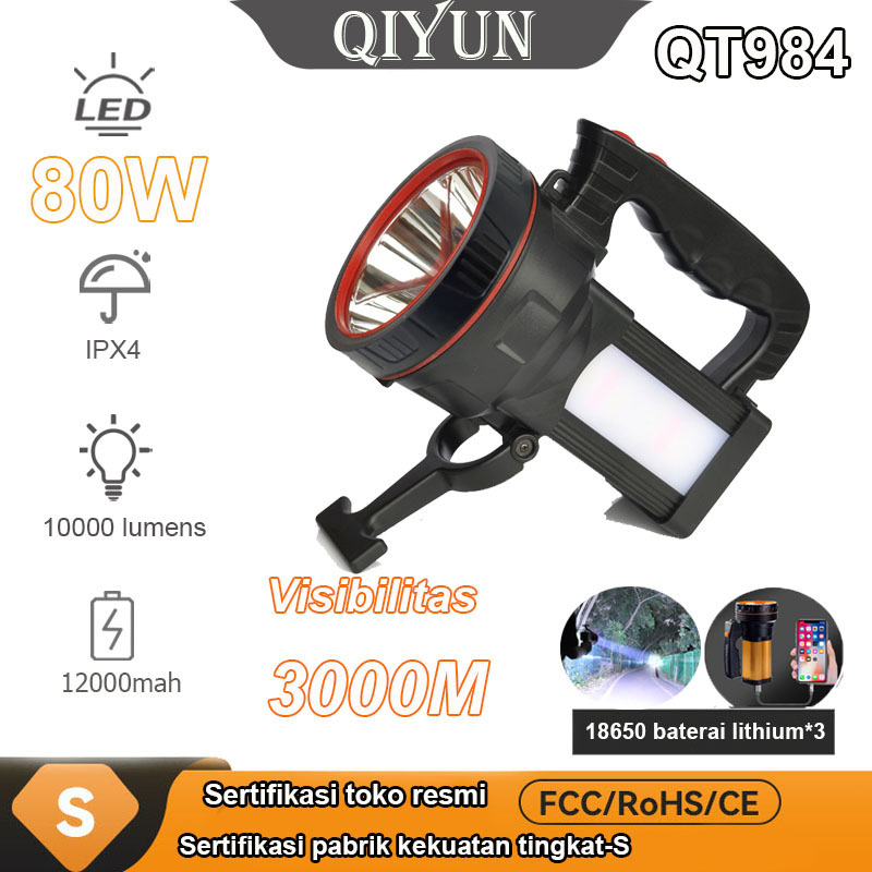 Jual QYD Senter LED Super Terang 80W Dengan Holder dan Lampu samping ...