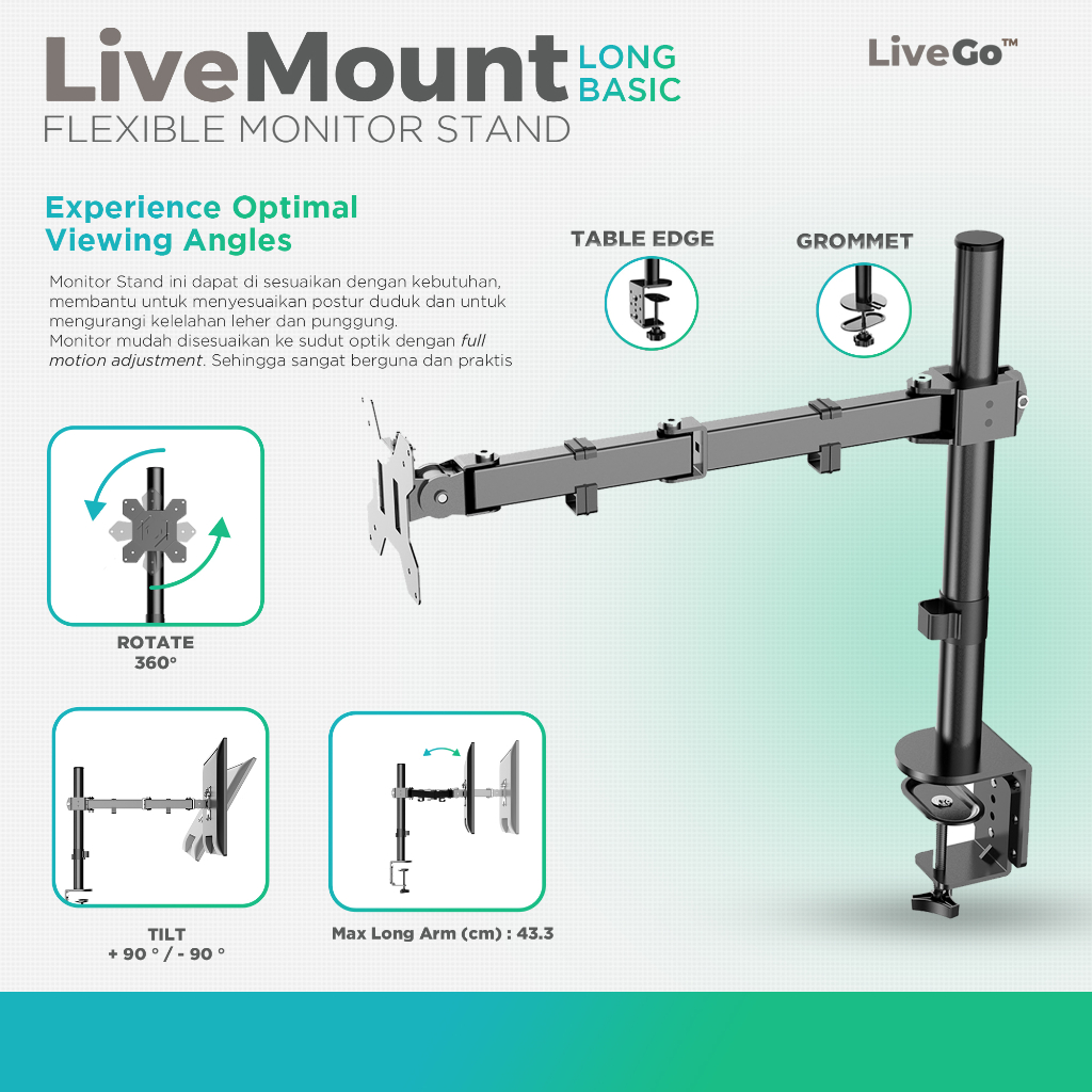 Jual LiveMount Long Basic Bracket Monitor TV Desk Mount Breket Braket ...