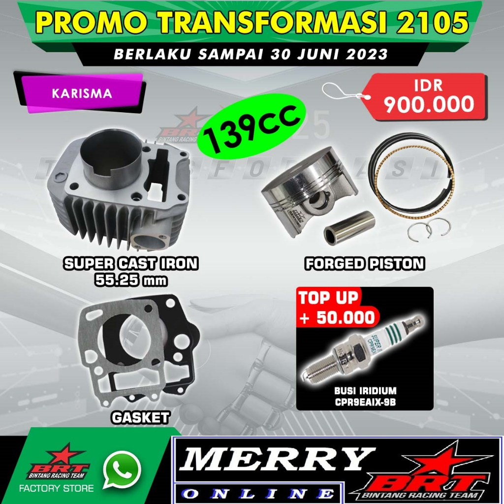 Jual Promo 2105 Paket Bore Up BRT Blok Piston Karisma / Supra X 125 / Kirana 139cc KPH Shopee