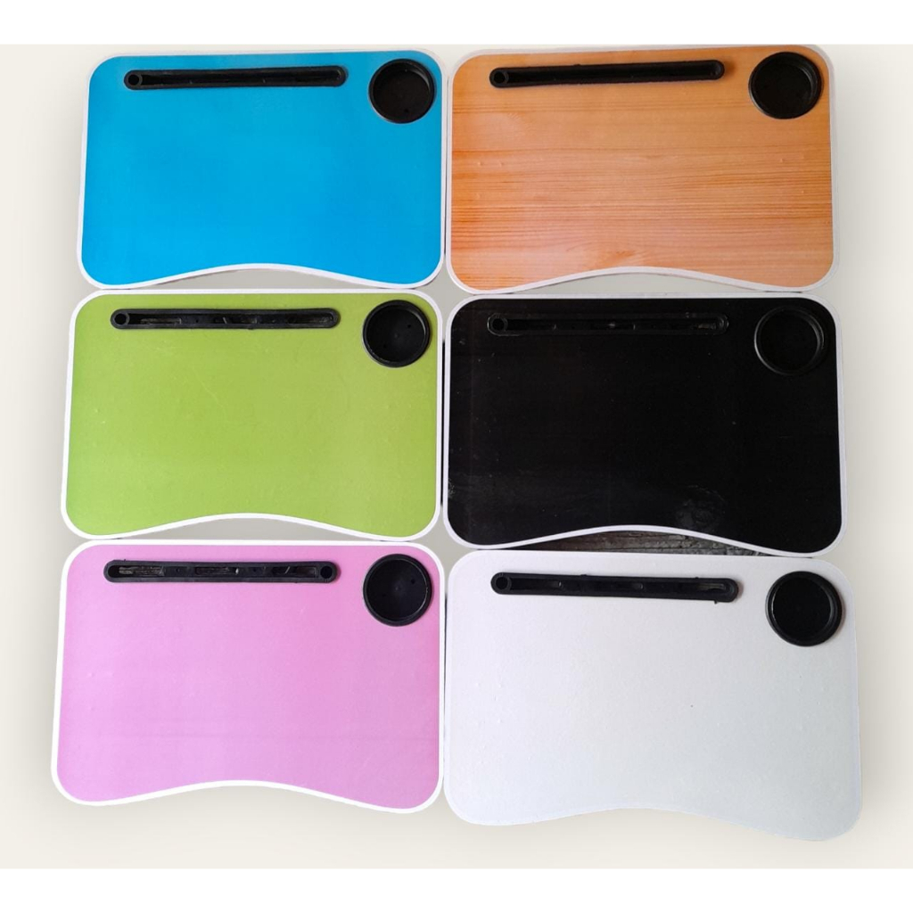 MEJA LAPTOP / MEJA BELAJAR LIPAT LAPTOP DAN TEMPAT GELAS POLOS TANPA MOTIF