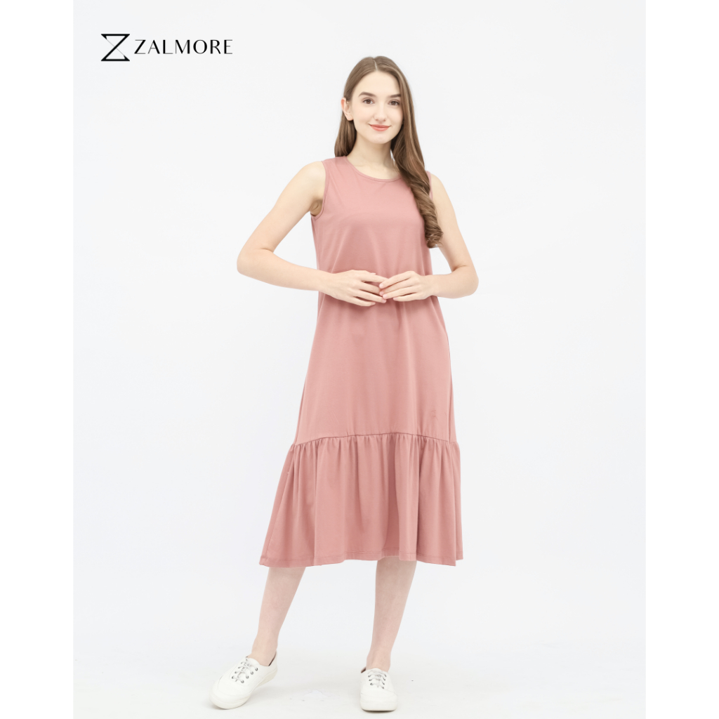 Jual Zalmore Sleeveless Midi Dress With Ruffle Premium Cotton Shopee