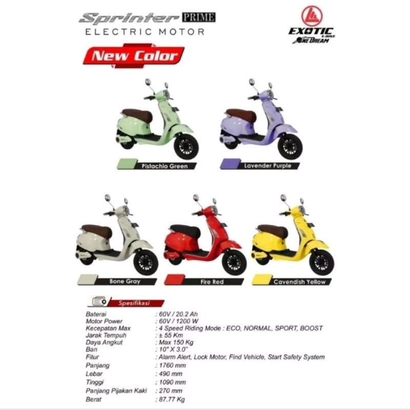Jual SEPEDA MOTOR LISTRIK EXOTIC SPRINTER PRO MAX NEW 1200 WATT ...
