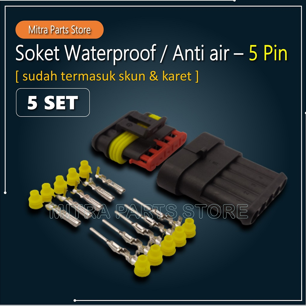 Jual Soket Kabel Motor Pin Kecil Waterproof Isi Set Lengkap Dengan Skun Dan Karet Anti Air