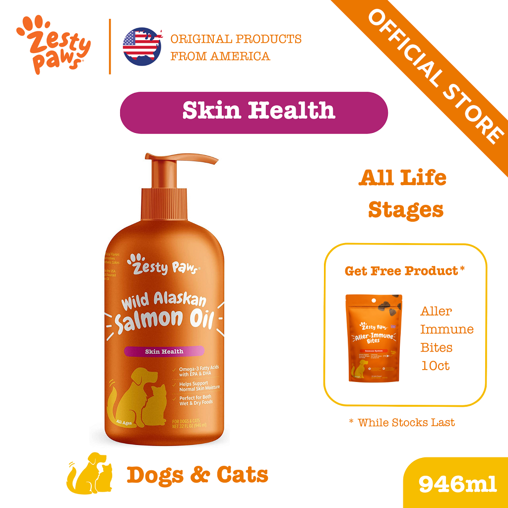 Zesty Paws Pure Wild Alaskan Salmon Oil for Cats and Dogs, 32 Fl. Oz. 