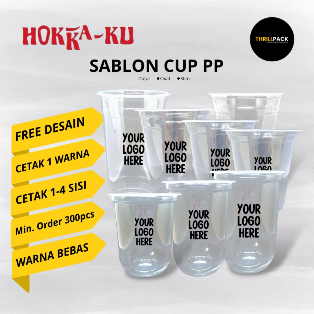 Jual Sablon Cup Gelas Plastik Merk Hokka Ku Euro Custom Desain All Size Termurah 0865