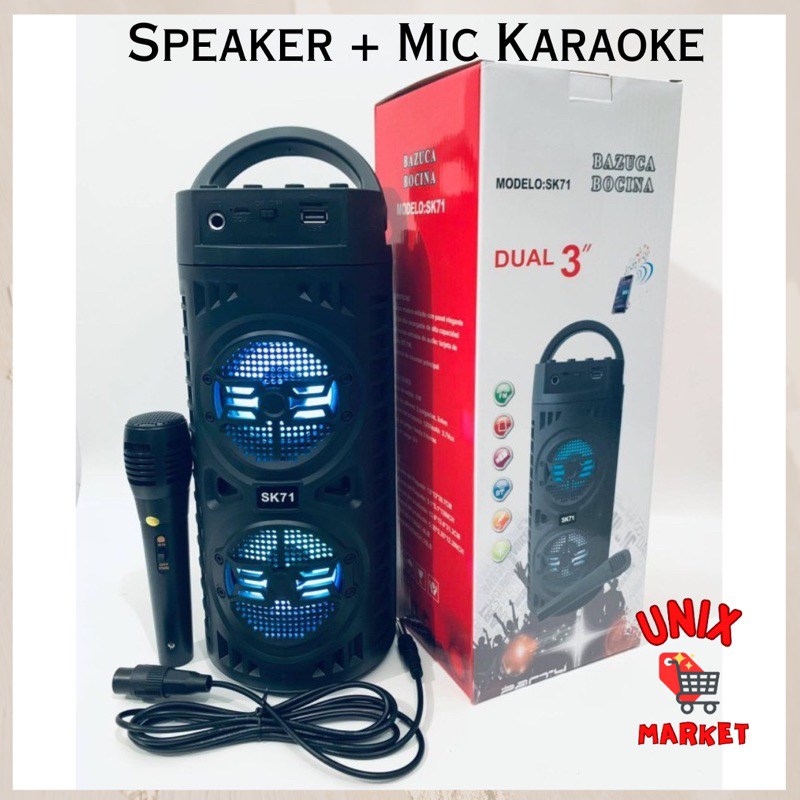 Jual Speaker SK71 + MIC Bluetooth Karaoke Portable Dual 3 Inch