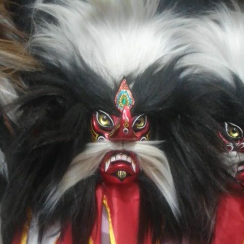 Jual topeng bujang ganong ponorogo rambut sintetis hitam kombinasi