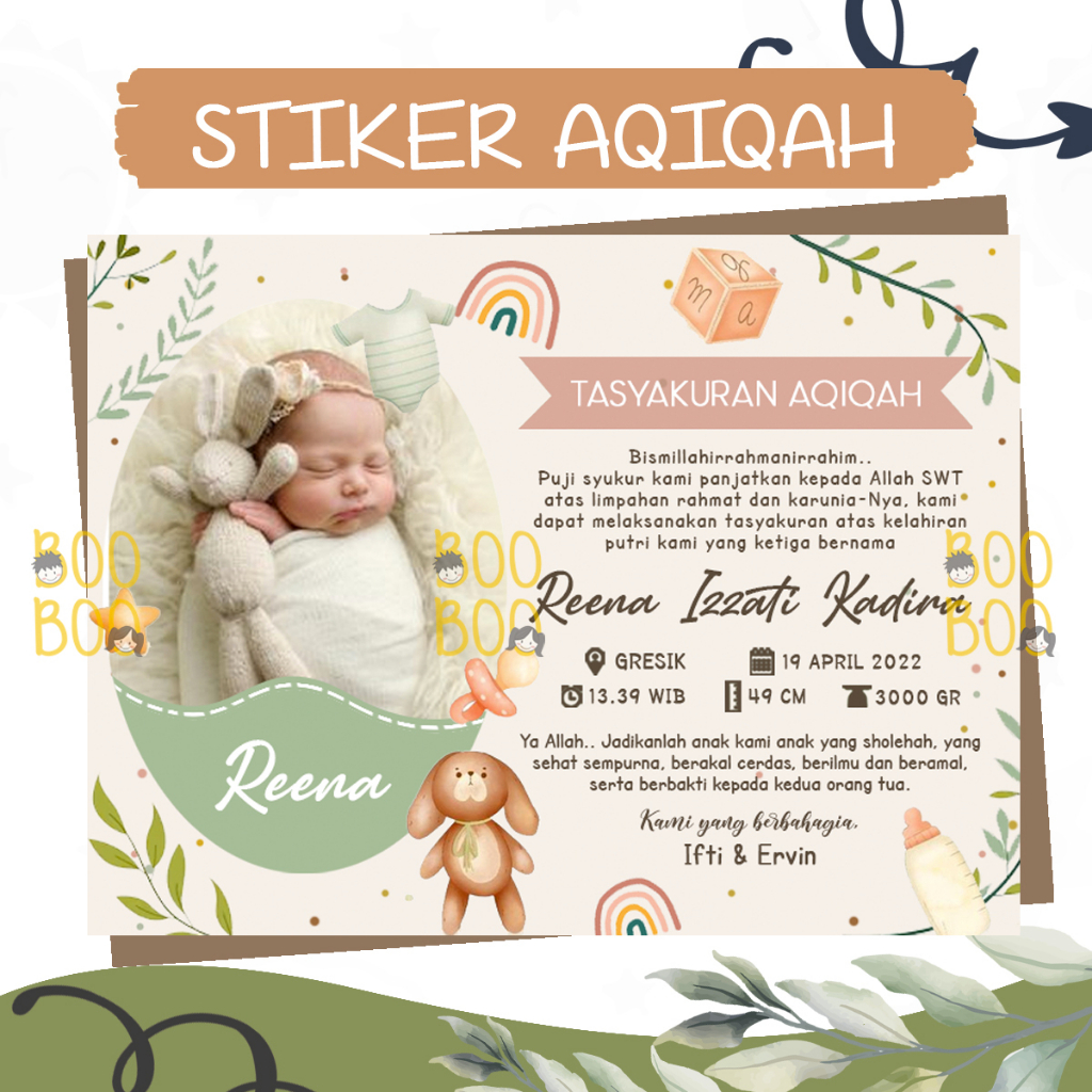 Jual Stiker dan Kartu ucapan tasyakuran aqiqah berbagai acara Kotak