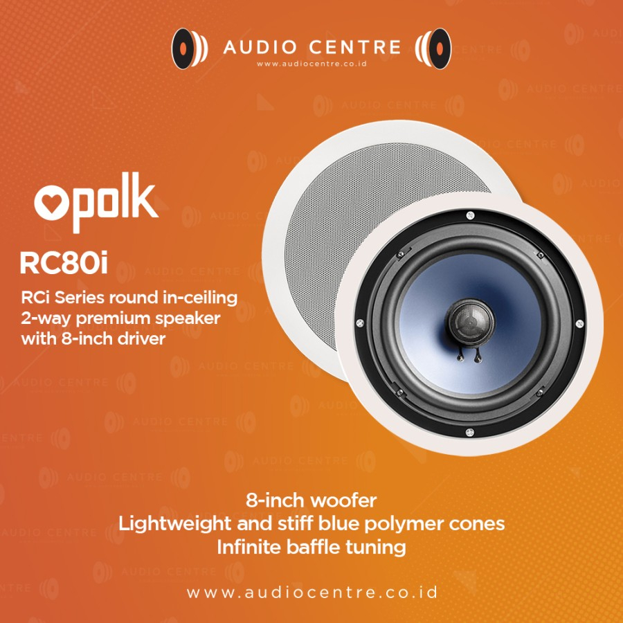 Jual Polk Audio RC80i / RC 80i Round in-ceiling speaker with 8-inch ...