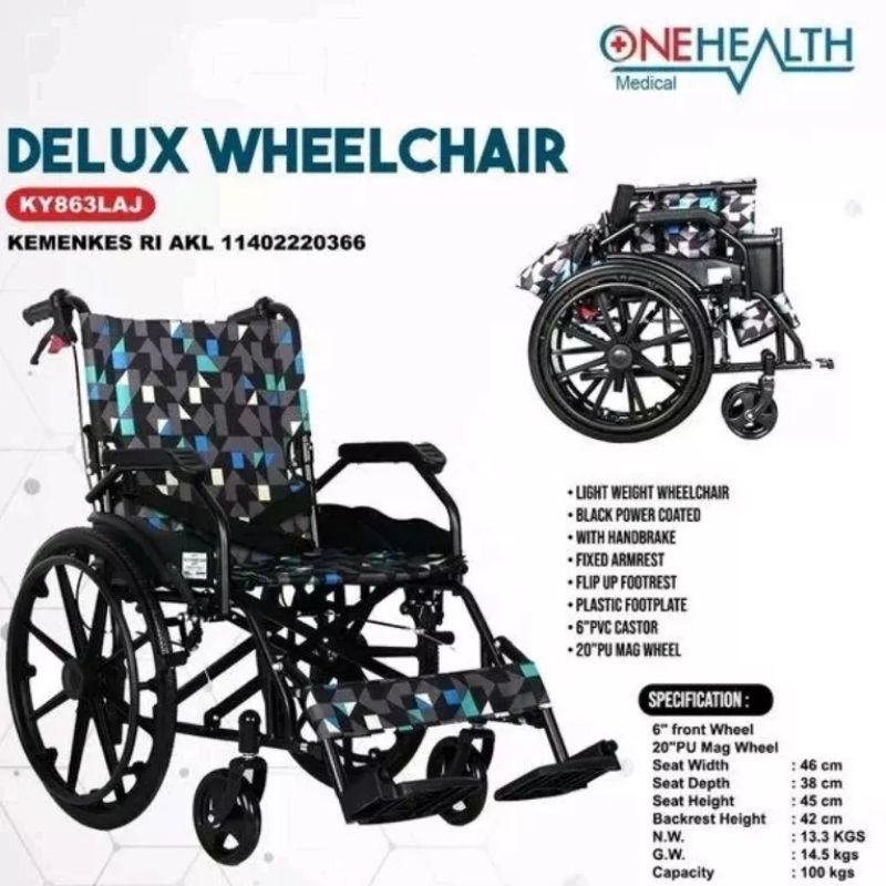 Jual Kursi Roda Onehealth KY 863 Steel Wheelchair Velg Racing - Kursi ...