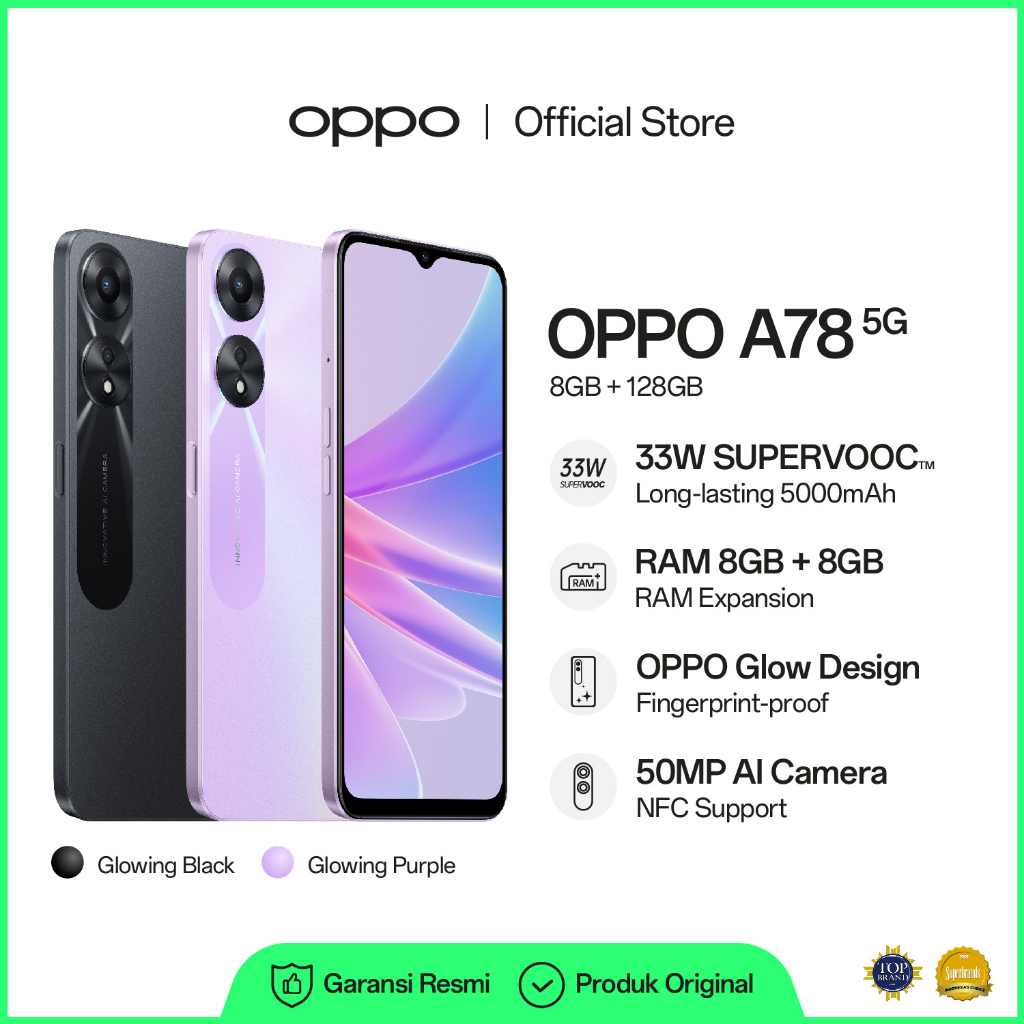 Jual [NEW!] OPPO A78 5G 8GB/128GB [33W SUPERVOOC+5000mAh Battery, RAM ...