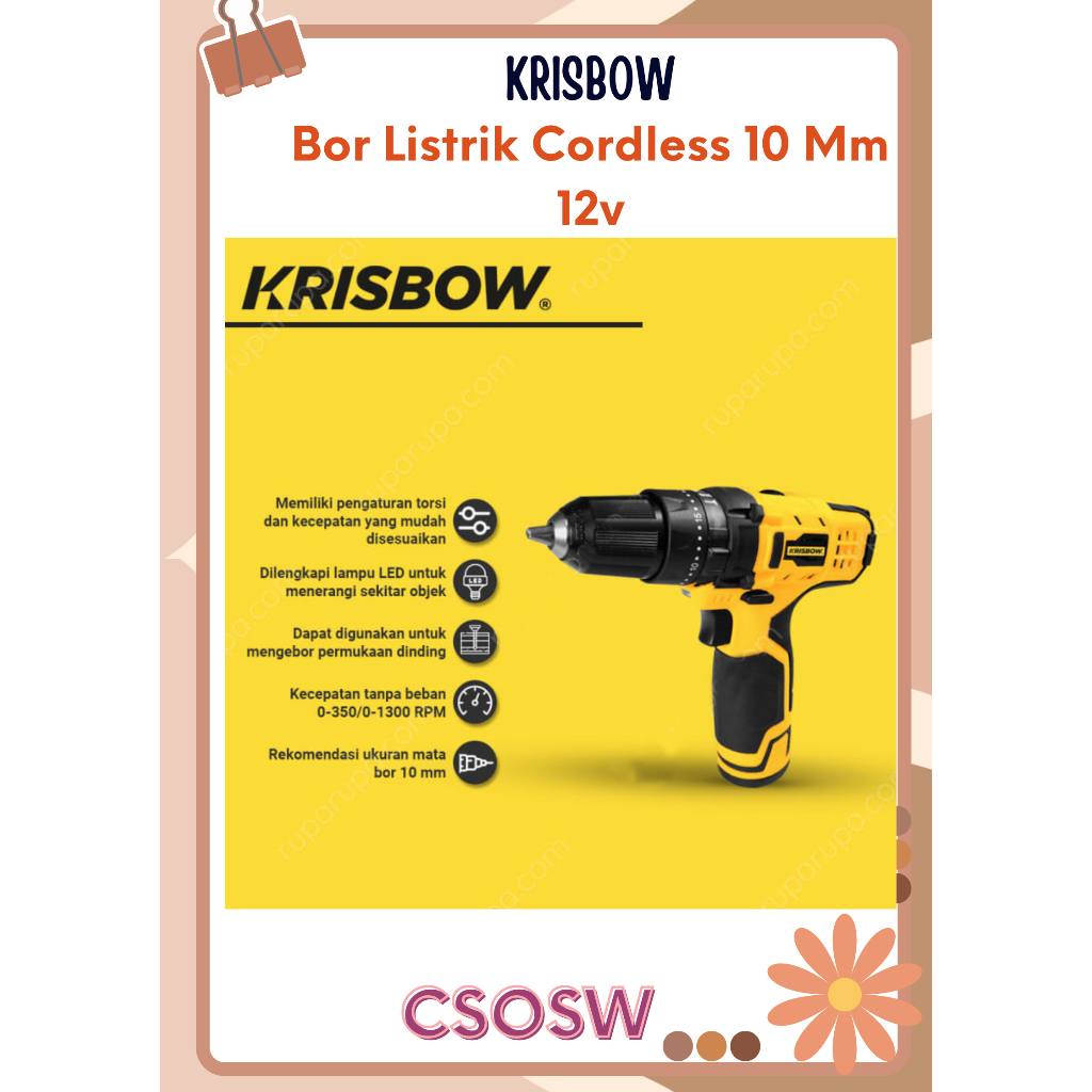 Jual Krisbow Bor Listrik Cordless 10 Mm 12v Impact Drill Shopee